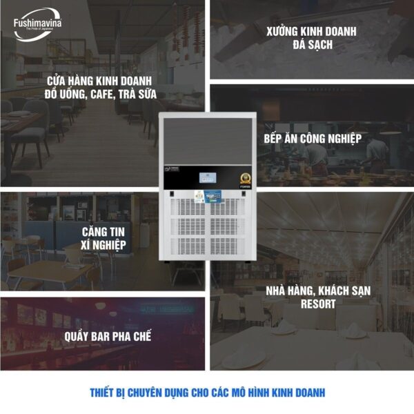 Máy làm đá viên 100kg Fushimavina inox 304 cho quán cà phê