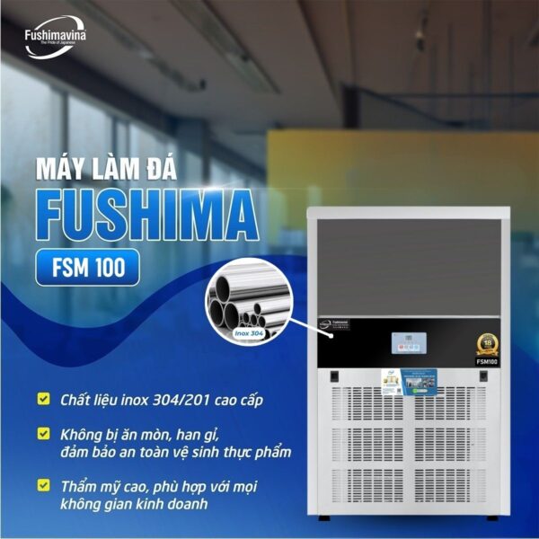 Máy làm đá viên 100kg Fushimavina inox 304 cho quán cà phê