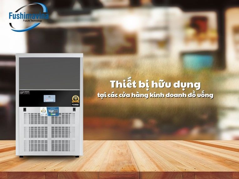 Máy làm đá viên 100kg Fushimavina inox 304 cho quán cà phê