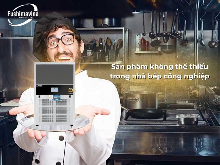 Máy làm đá viên 100kg Fushimavina inox 304 cho quán cà phê