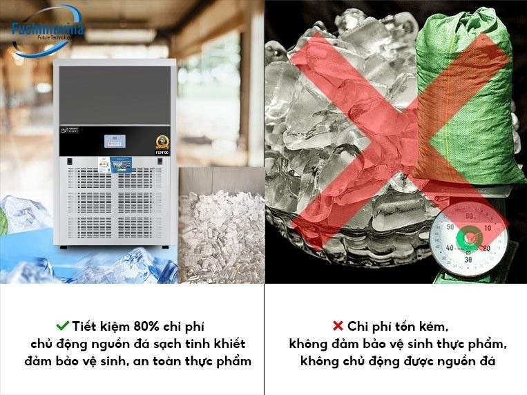 Máy làm đá viên 100kg Fushimavina inox 304 cho quán cà phê