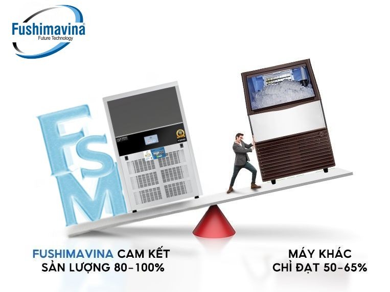 Máy làm đá viên 100kg Fushimavina inox 304 cho quán cà phê