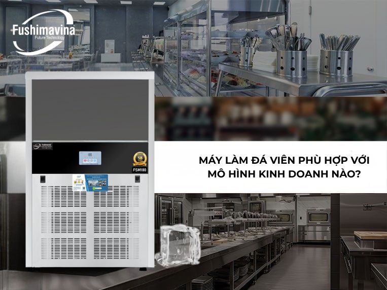 Máy làm đá viên 100kg Fushimavina inox 304 cho quán cà phê