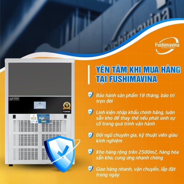 Máy làm đá viên 100kg Fushimavina inox 304 cho quán cà phê