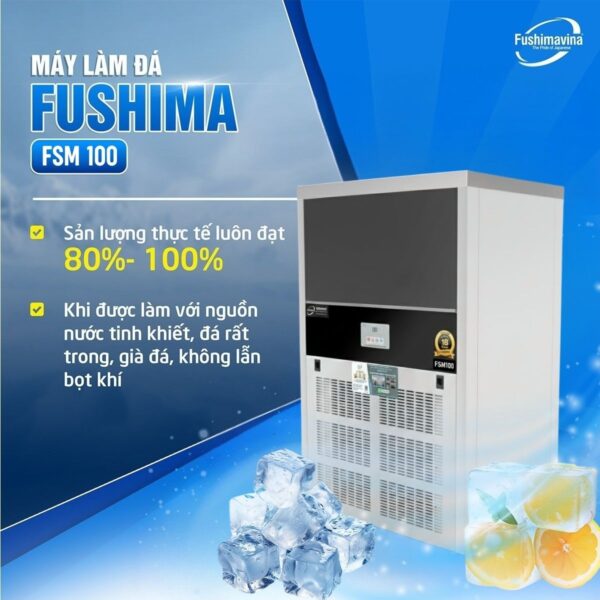 Máy làm đá viên 100kg Fushimavina inox 304 cho quán cà phê