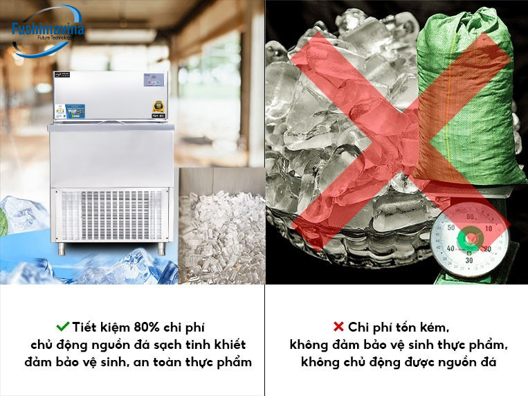 Máy làm đá viên 150kg Fushimavina Đá Cà Phê Dạng bàn Máy làm đá bàn 150kg Fushimavina inox 304 cho quán cà phê quán bia và F&B