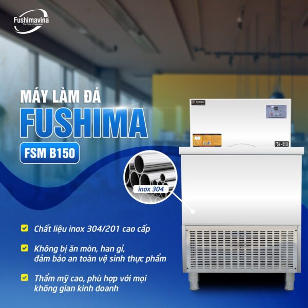 Model Máy Sản Xuất Đá Sạch 150Kg Fushima Là Thiết Bị Làm Đá Công Nghệ Cao Nhưng Dễ Dàng Và Thân Thiện Trong Quá Trình Sử Dụng. Với Thiết Kế Thông Minh Cùng Nhiều Ưu Điểm Vượt Trội, Máy Làm Đá Viên 150Kg Vận Hành Trơn Tru Và Cho Thành Phẩm Là Những Viên Đá Tinh Khiết, Cung Cấp Tới 140Kg Đá Mỗi Ngày