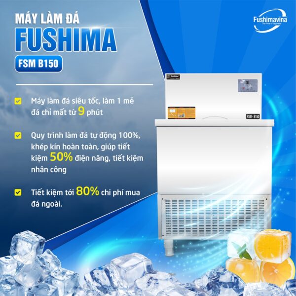 Model Máy Sản Xuất Đá Sạch 150Kg Fushima Là Thiết Bị Làm Đá Công Nghệ Cao Nhưng Dễ Dàng Và Thân Thiện Trong Quá Trình Sử Dụng. Với Thiết Kế Thông Minh Cùng Nhiều Ưu Điểm Vượt Trội, Máy Làm Đá Viên 150Kg Vận Hành Trơn Tru Và Cho Thành Phẩm Là Những Viên Đá Tinh Khiết, Cung Cấp Tới 140Kg Đá Mỗi Ngày